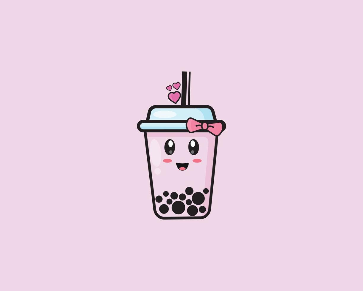 boba strawberry cute vector design