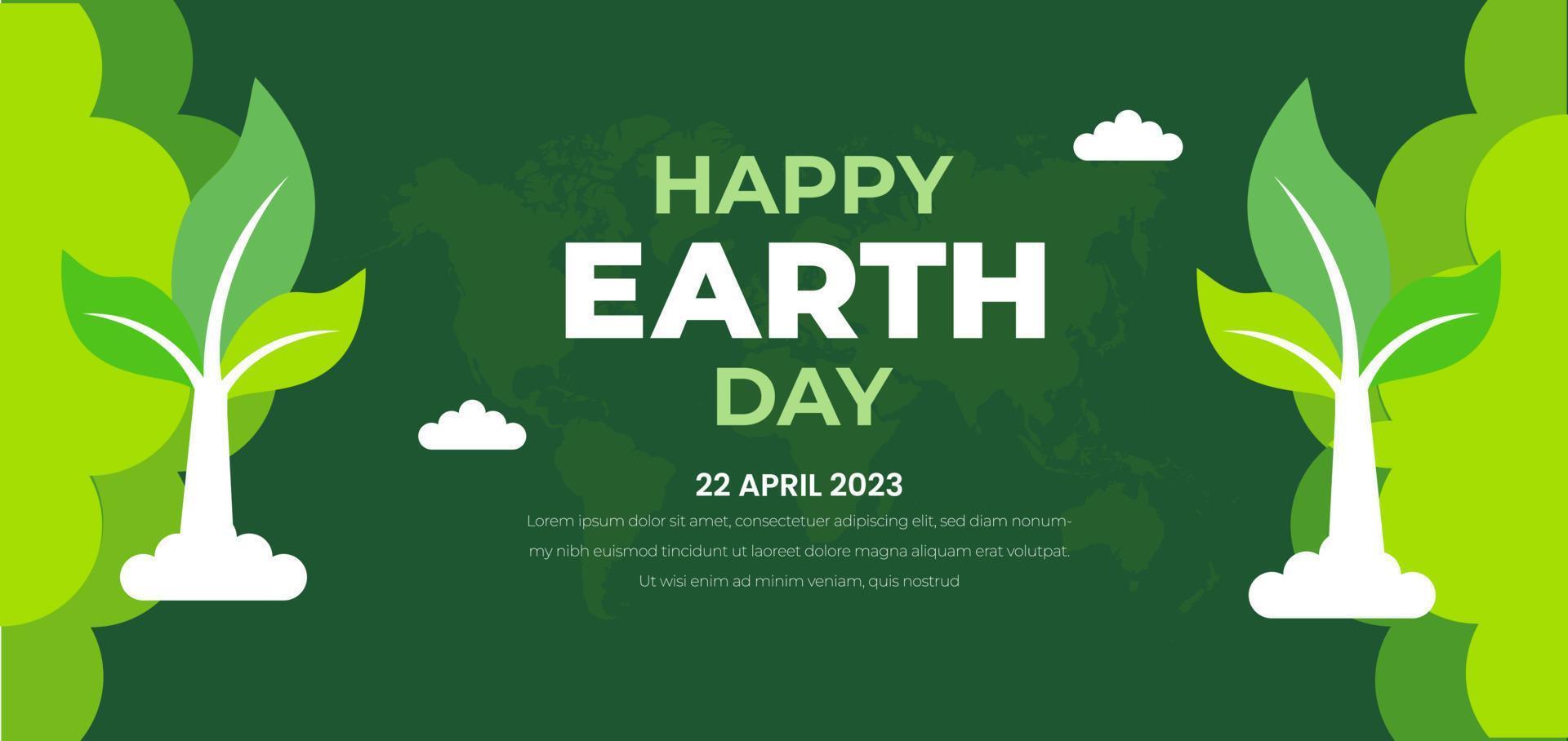 happy world earth day background or banner design template with green color. vector
