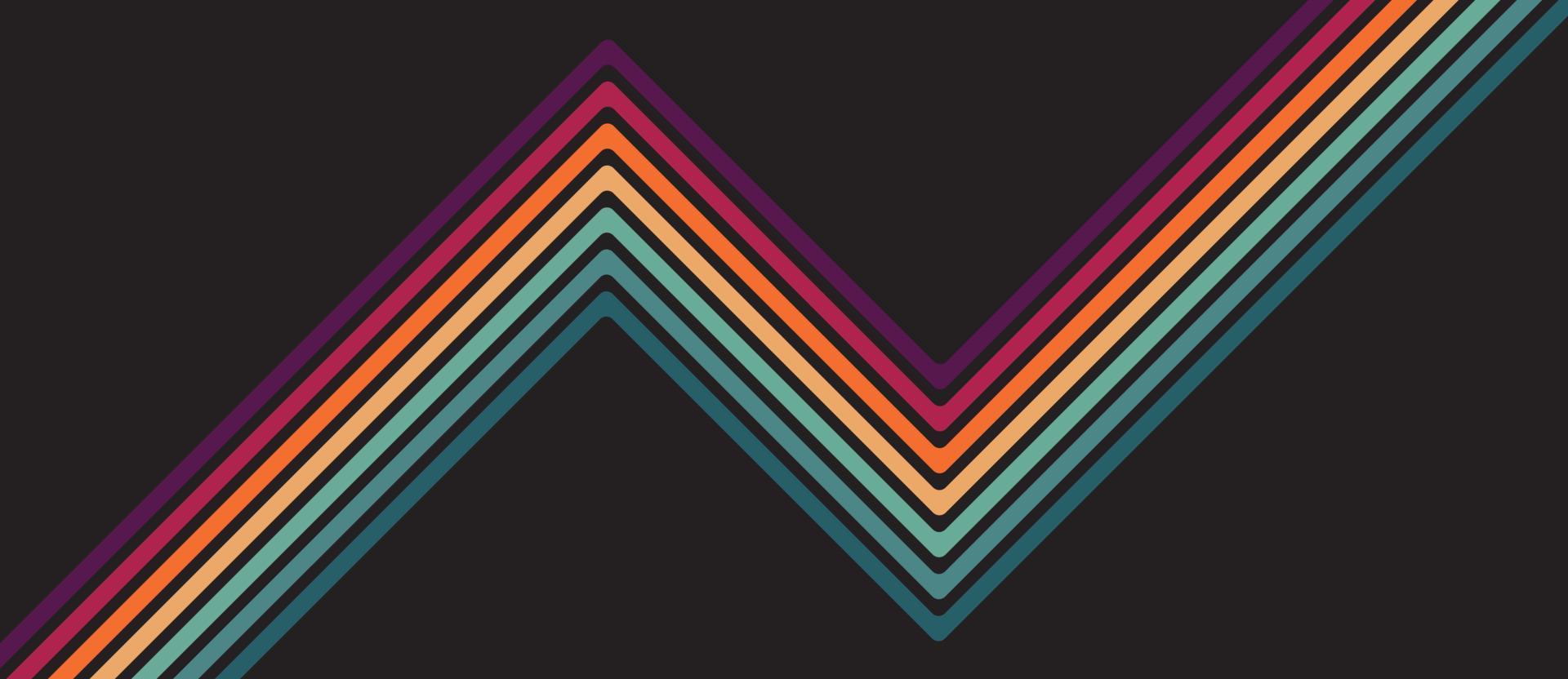 resumen vistoso 70s antecedentes vector. Clásico retro colores desde el 1970 1900, años 80, años 90 retro estilo fondo de pantalla con líneas, arco iris rayas. adecuado para póster, bandera, decorativo, pared Arte. vector