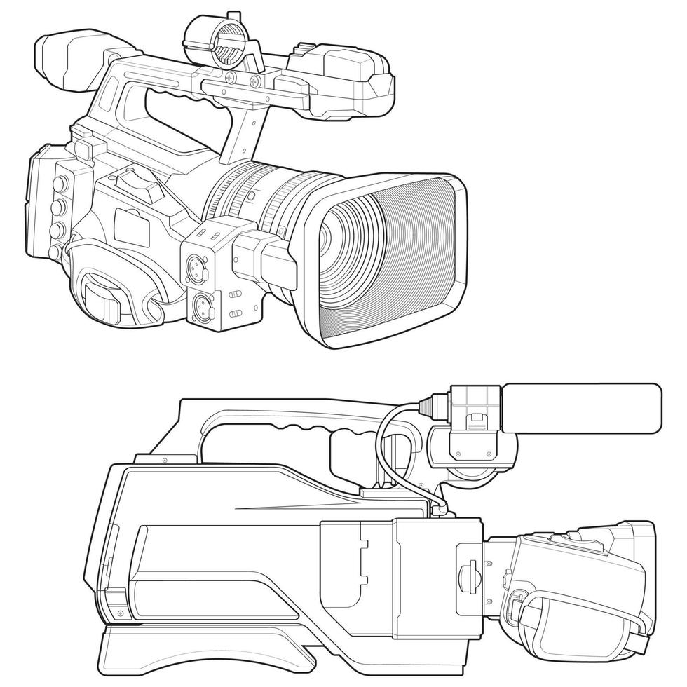 Set of sketch a video camera on a white backgroundra. video camera, vector sketch illustration for training tamplate.