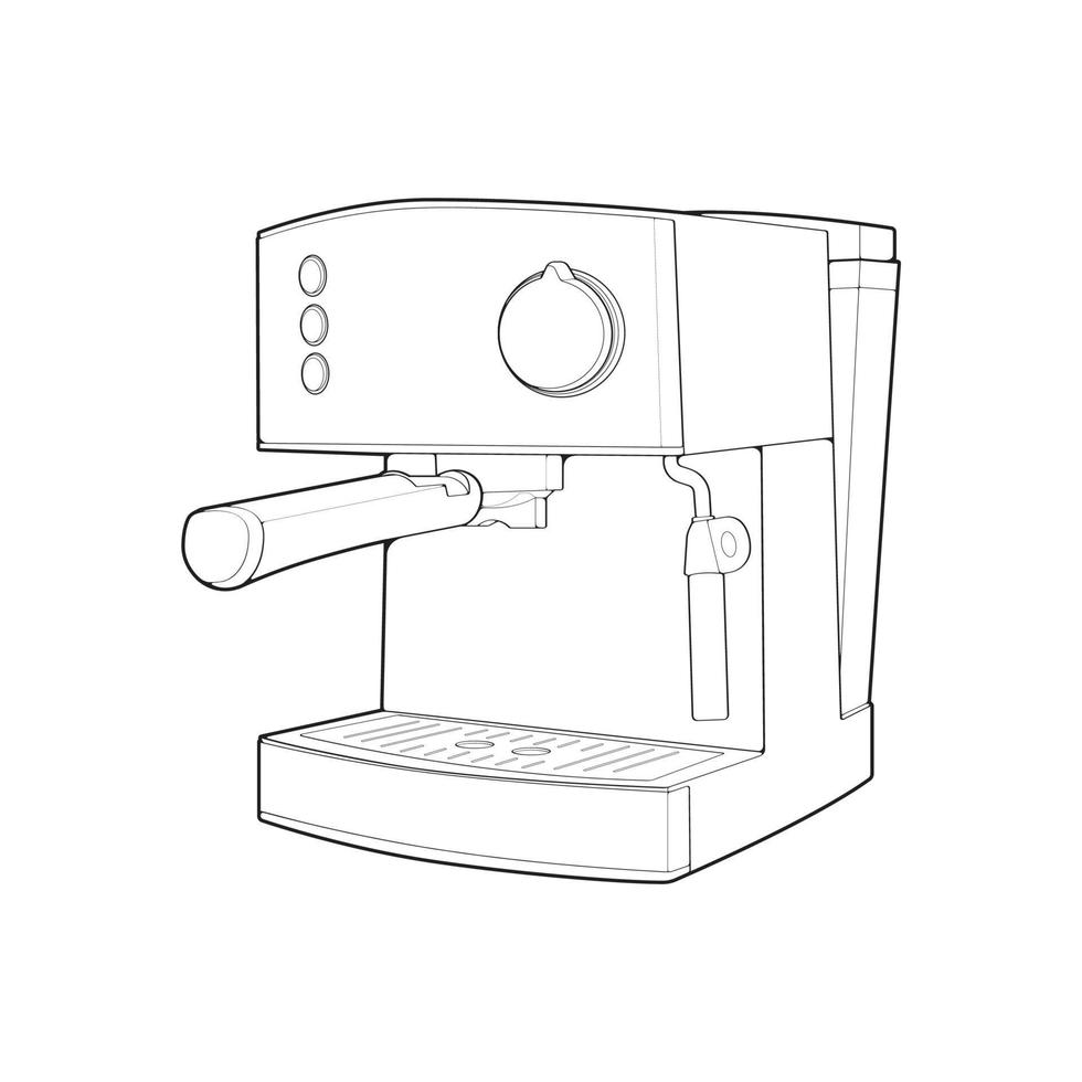 Coffee maker outline drawing vector, Coffee maker drawn in a sketch style, black line Coffee maker practice template outline, vector Illustration.