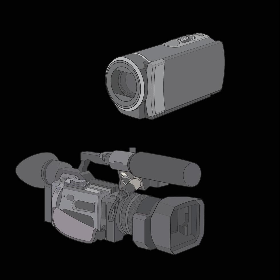 Set of video camera on a black background. video camera, vector illustration for training tamplate.