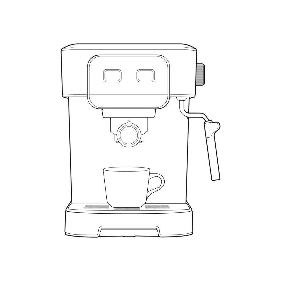 Coffee maker outline drawing vector, Coffee maker drawn in a sketch style, black line Coffee maker practice template outline, vector Illustration.
