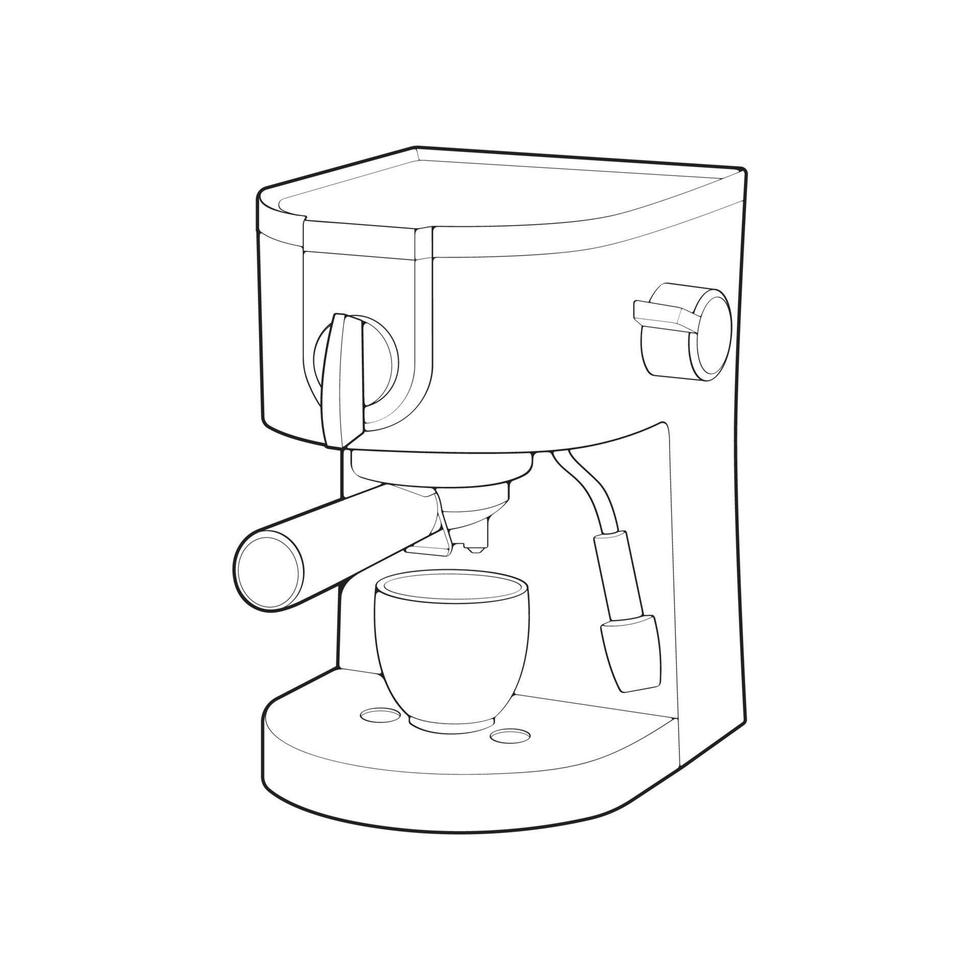 Coffee maker outline drawing vector, Coffee maker drawn in a sketch style, black line Coffee maker practice template outline, vector Illustration.