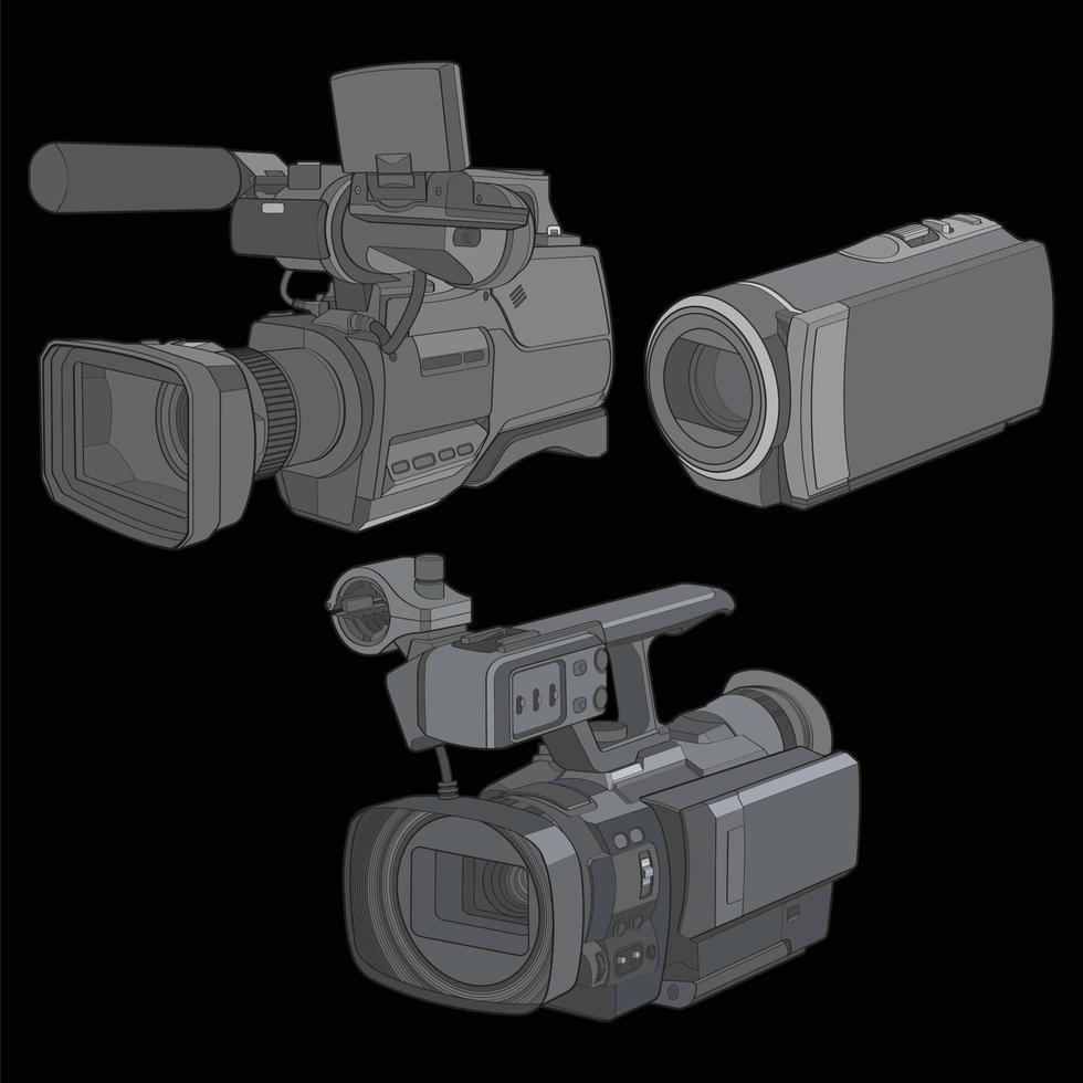 Set of video camera on a black background. video camera, vector illustration for training tamplate.