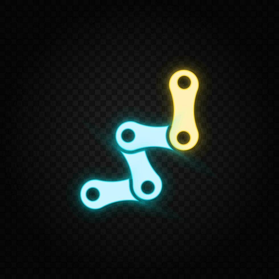 Bicycle, chain neon icon. Blue and yellow neon vector icon. Transparent background