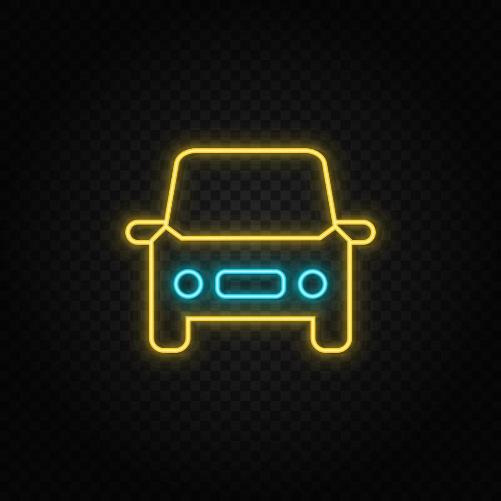 Car, auto neon icon. Blue and yellow neon vector icon. Transparent background