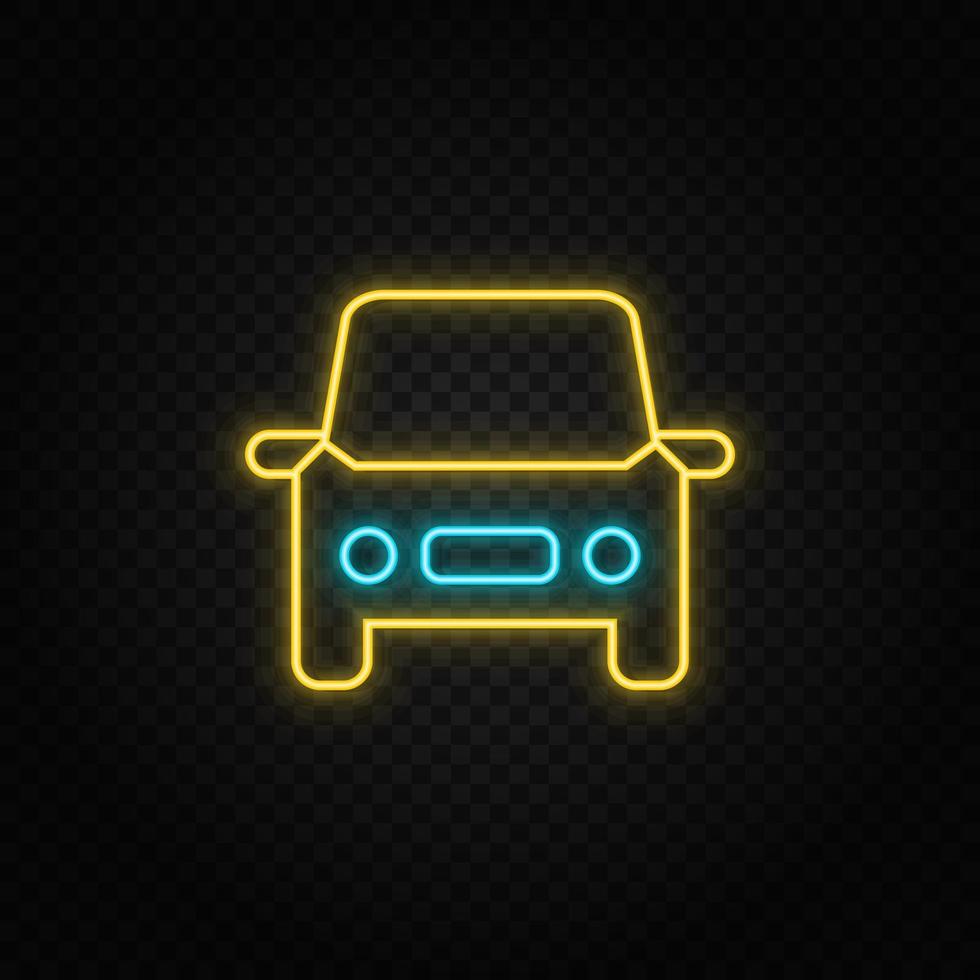 Car, auto neon icon. Blue and yellow neon vector icon. Transparent background