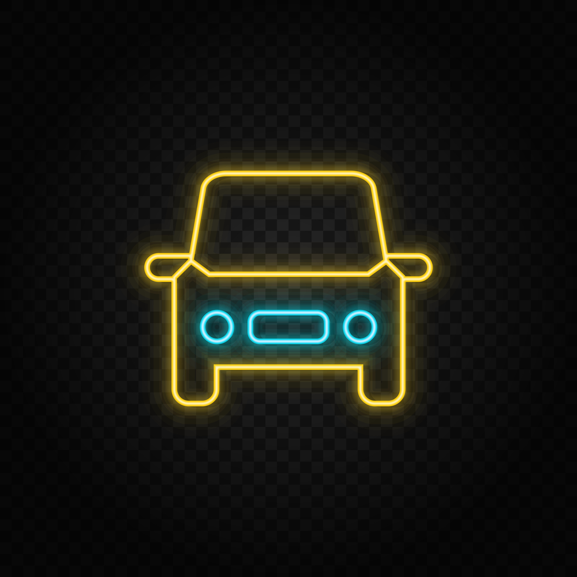Car, auto neon icon. Blue and yellow neon vector icon. Transparent