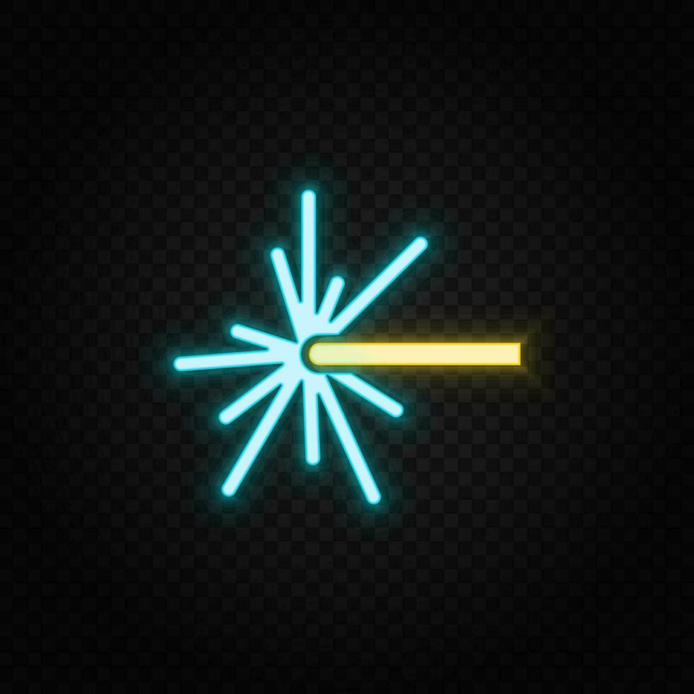 Laser, Beam neon icon. Blue and yellow neon vector icon. Transparent background