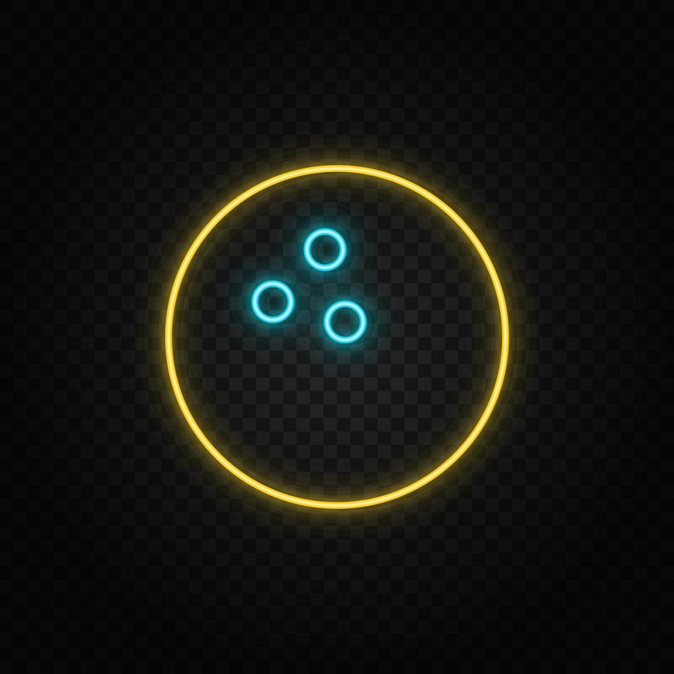 Bowling, baloun neon icon. Blue and yellow neon vector icon. Transparent background