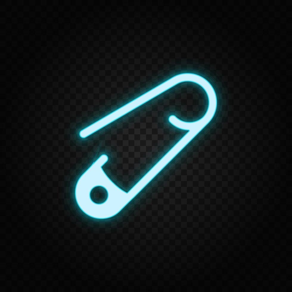 Care, needle, pin neon icon. Blue and yellow neon vector icon. Transparent background