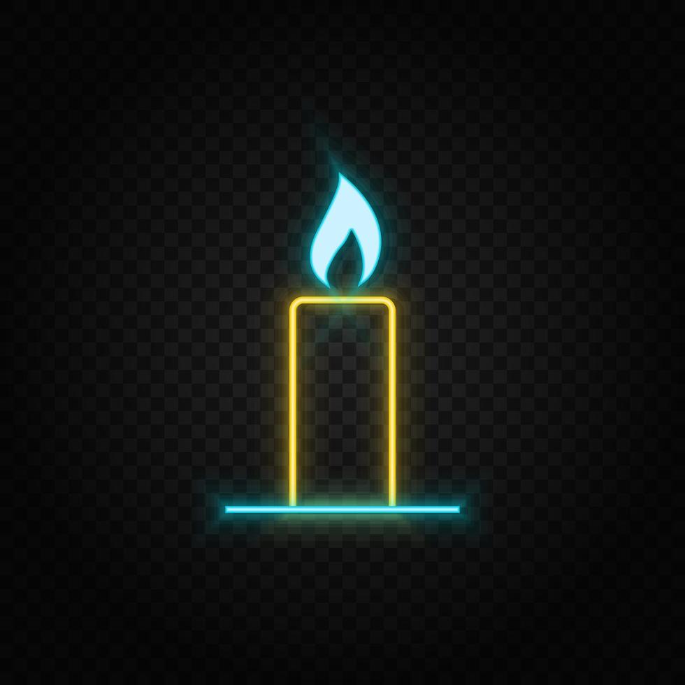 Candle, wax neon icon. Blue and yellow neon vector icon. Transparent background