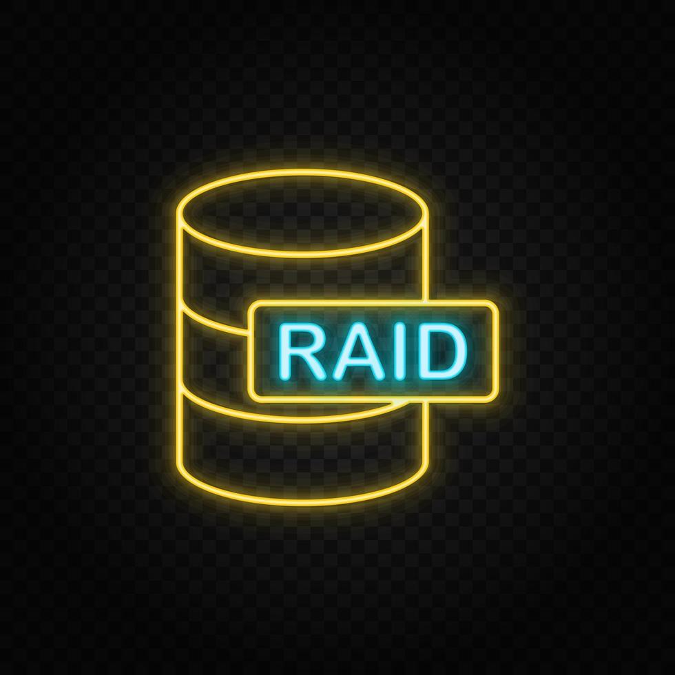 Database, drives neon icon. Blue and yellow neon vector icon. Transparent background