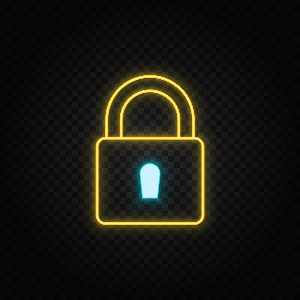 Lock, key neon icon. Blue and yellow neon vector icon. Transparent background