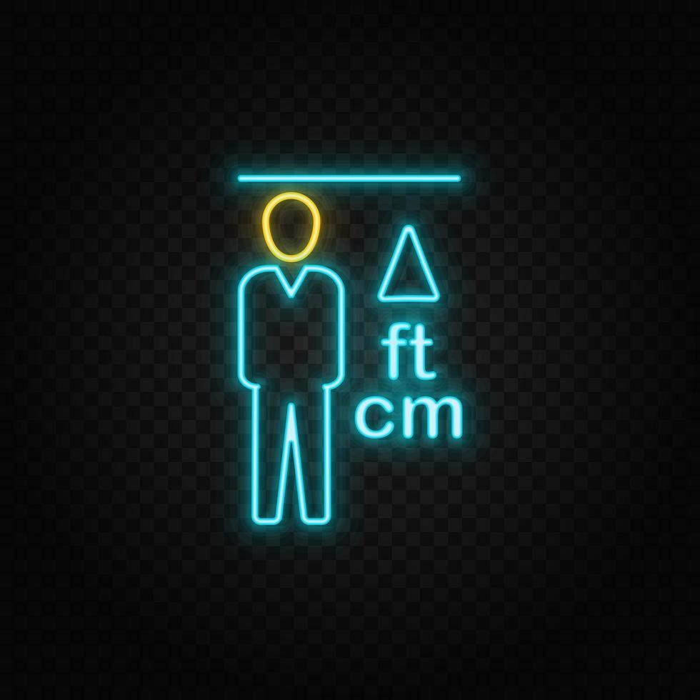 Height, man neon icon. Blue and yellow neon vector icon. Transparent background