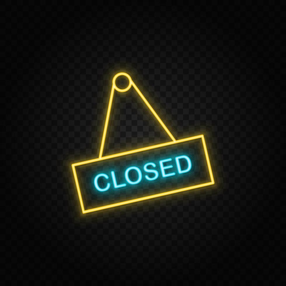 Closed, shop neon icon. Blue and yellow neon vector icon. Transparent background