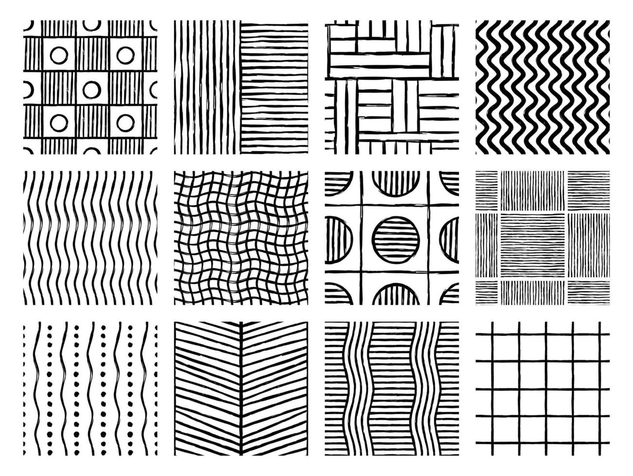 Set of Aesthetic Contemporary printable seamless pattern with abstract Minimal elegant line brush stroke shapes and line in black and white colors. vector