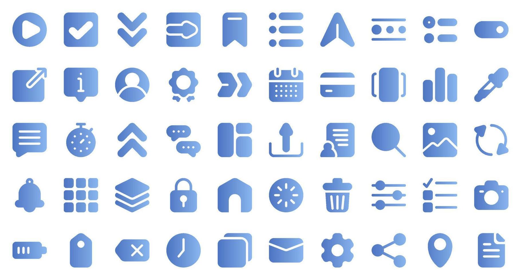 Basic user interface essential set. Gradient icon set. User interface symbols. Vector illustration