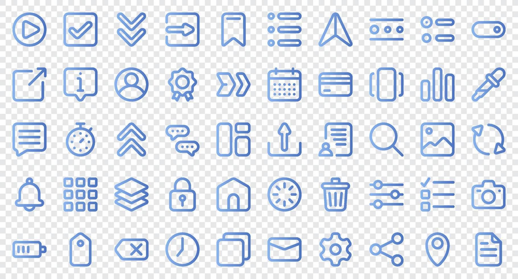 Basic user interface essential set. Gradient icon set. User interface symbols. Vector illustration