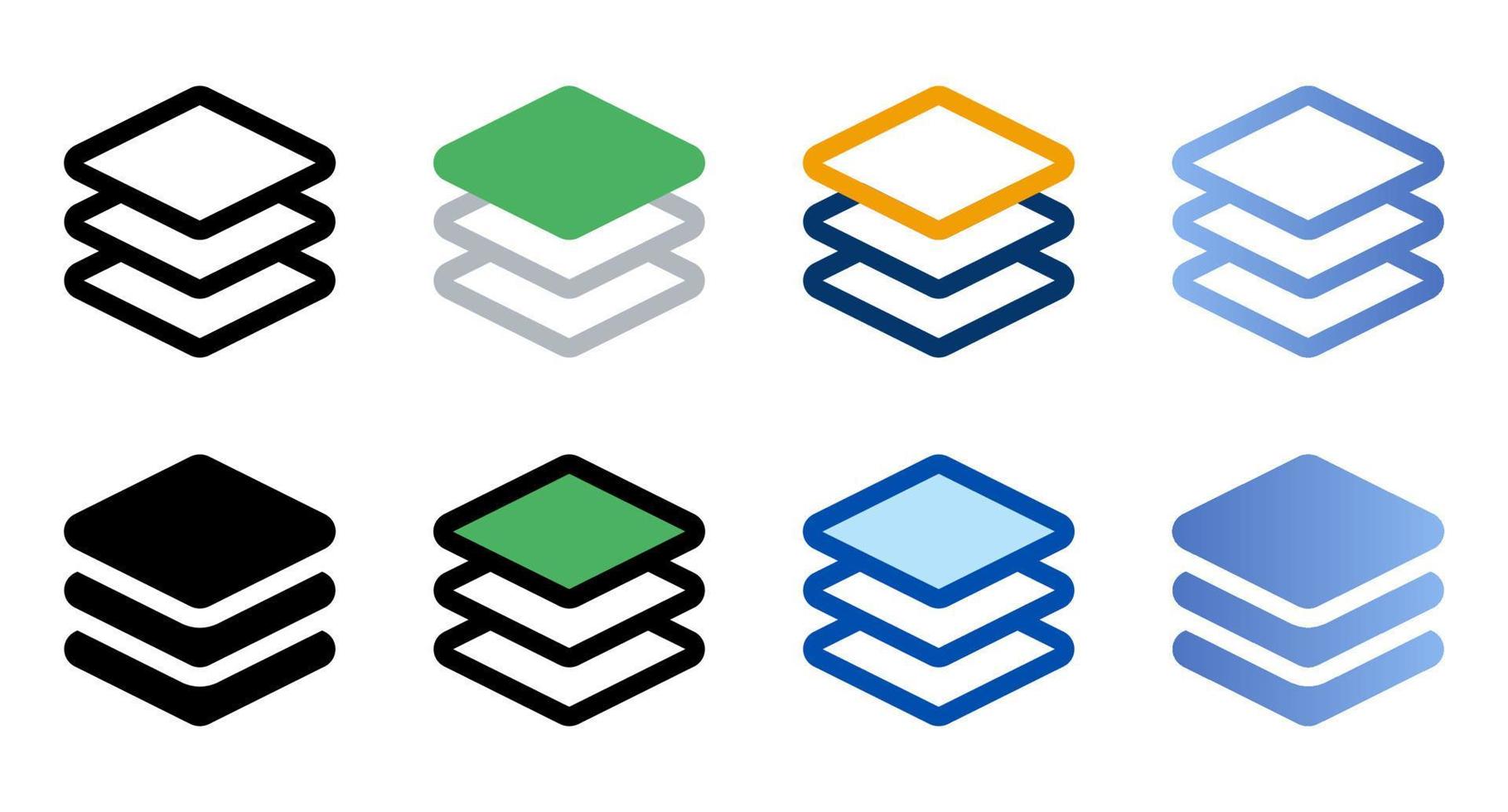 Layers icons in different style. Layers icons. Different style icons set. Vector illustration