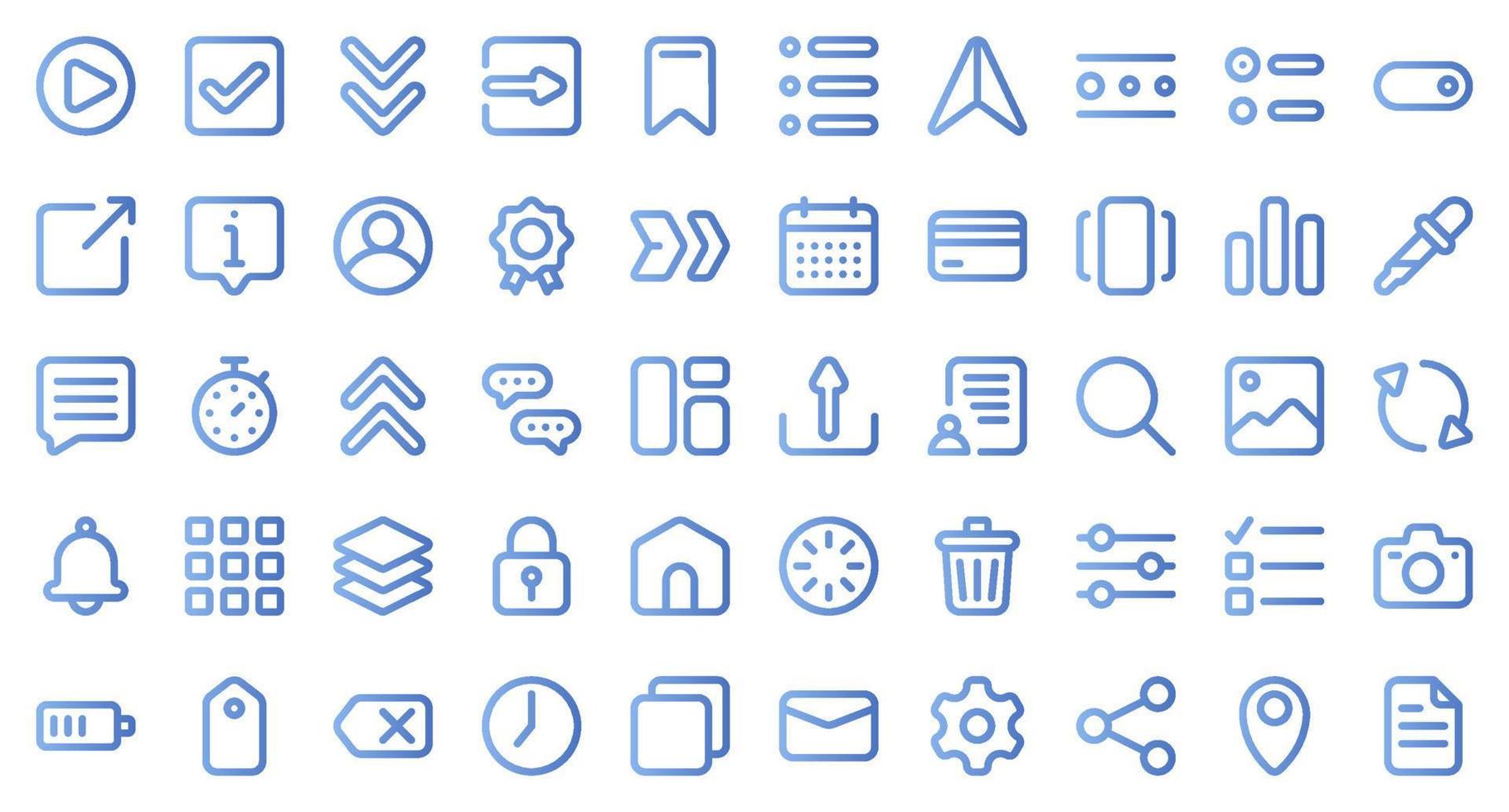 Basic user interface essential set. Gradient icon set. User interface symbols. Vector illustration