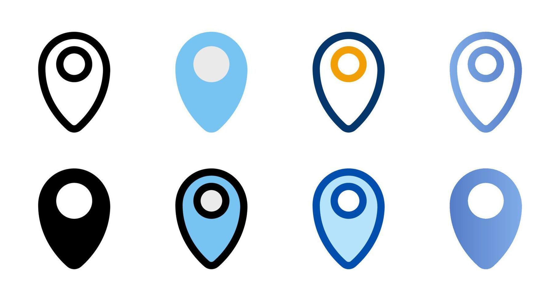 Pin icons in different style. Pin icons. Different style icons set. Vector illustration