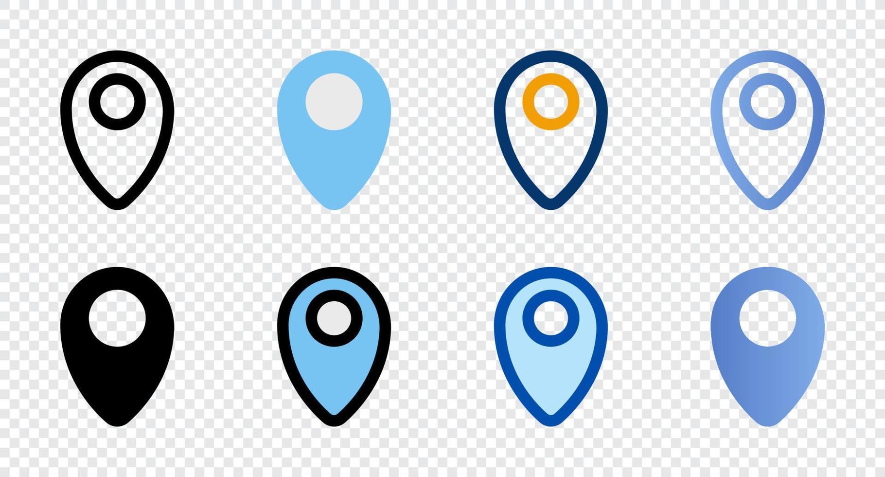 Pin icons in different style. Pin icons. Different style icons set. Vector illustration