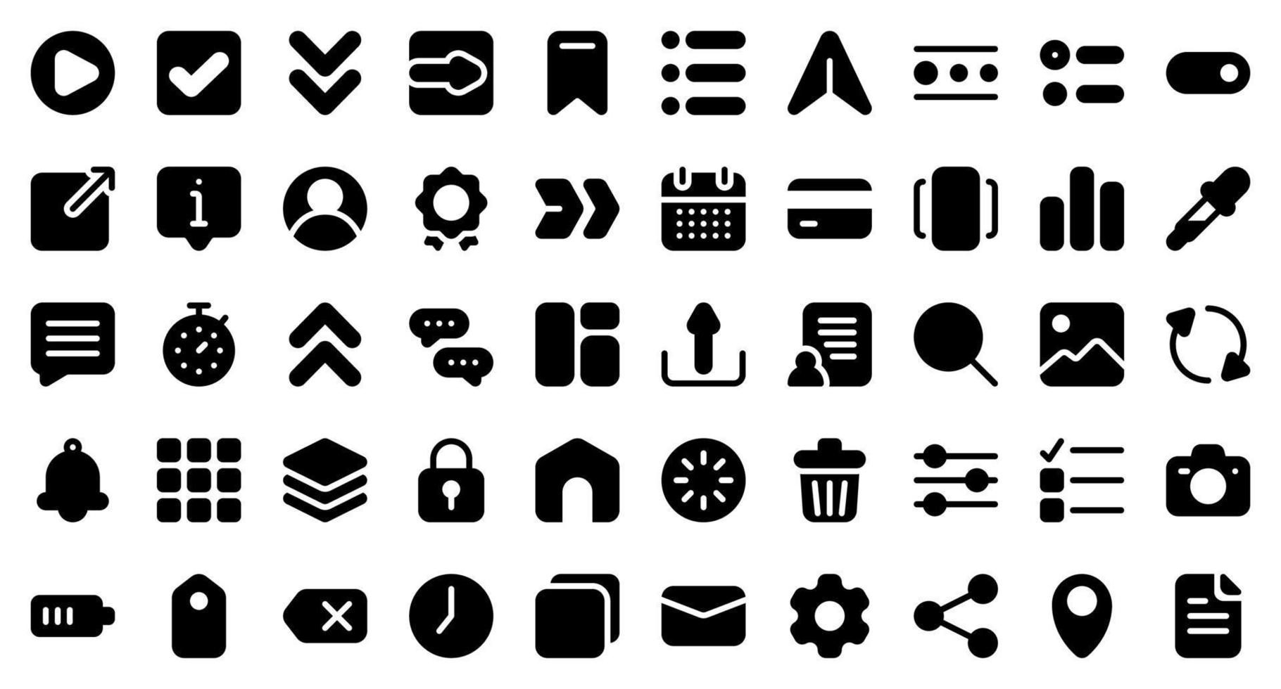 Basic user interface essential set. Solid icon set. User interface symbols. Vector illustration