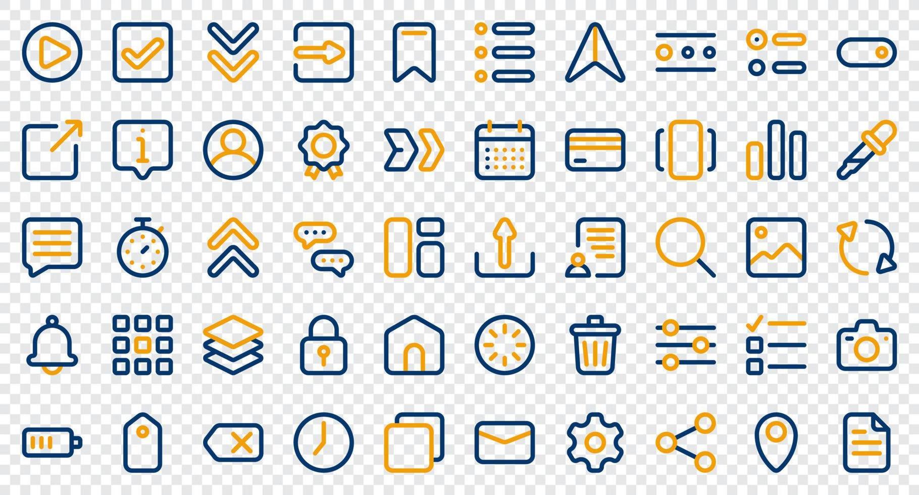 Basic user interface essential set. Colored outline icon set. User interface symbols. Vector illustration