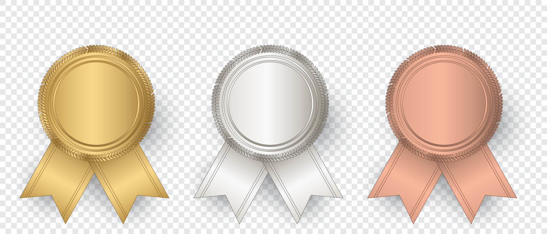 Vector Gold, silver, and bronze seal with ribbons. Luxury seal. Blank