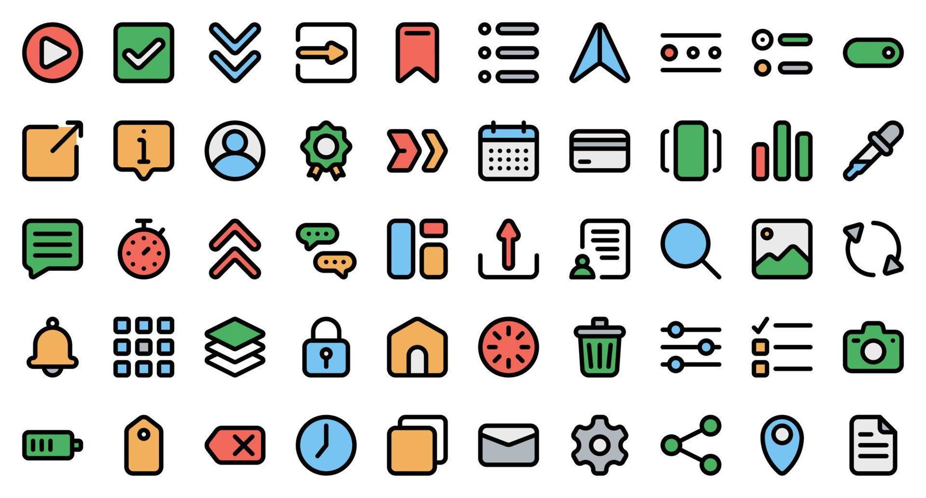 Basic user interface essential set. Filled icon set. User interface symbols. Vector illustration