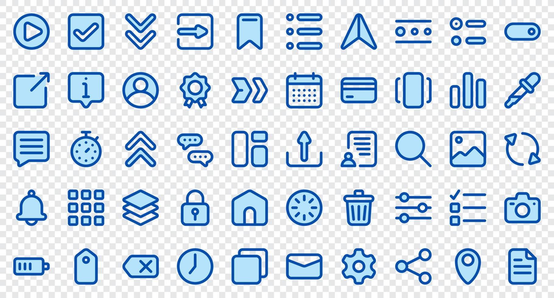 Basic user interface essential set. Blue icon set. User interface symbols. Vector illustration