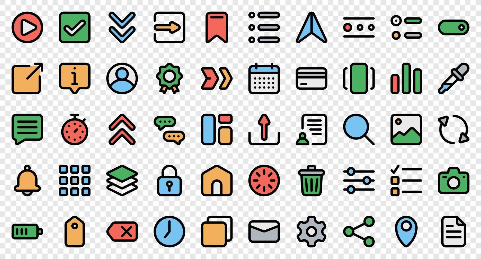 Basic user interface essential set. Filled icon set. User interface symbols. Vector illustration