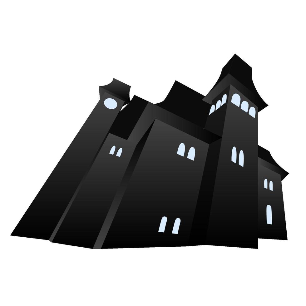 Halloween haunted house. Vector silhouette of a scary old house. Mystical spooky house. Halloween black castle. Witch s house in flat style isolated on white background.