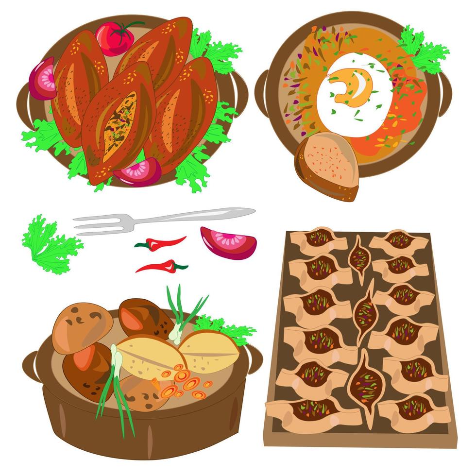 The national dish of Asia .A plate of ready-made food. Poster menu advertising restaurant east. vector
