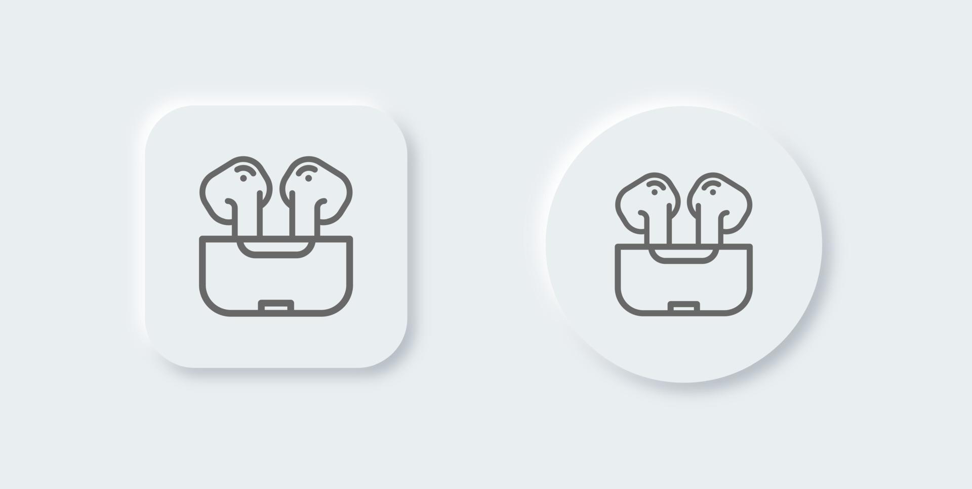 Earbuds line icon in neomorphic design style. Wireless earphones signs vector illustration.
