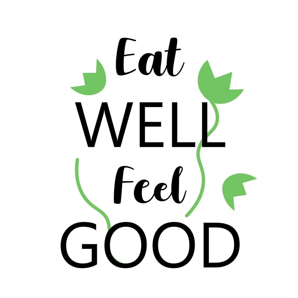 sano comida texto concepto con verde hojas. comer bien sensación bueno citar para veganos vector