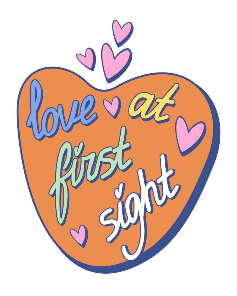 Love at first sight. Decorative heart with lettering. vector