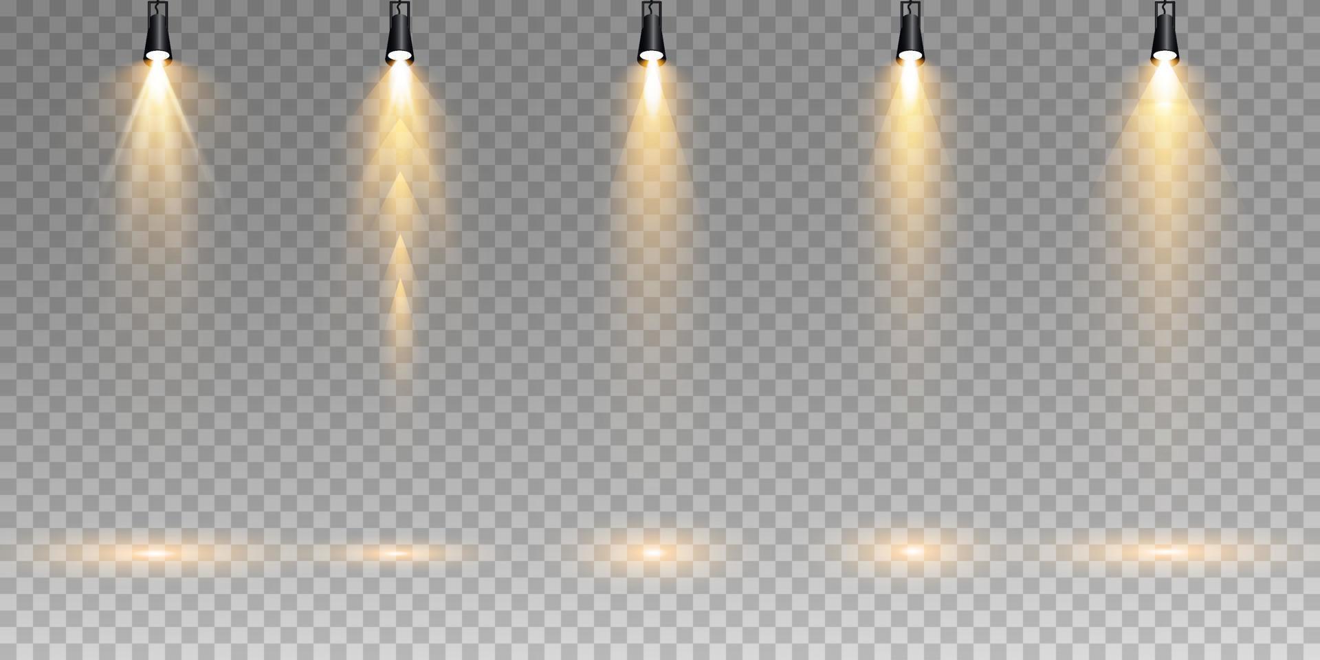 Vector golden Spotlights. Scene. Light Effects. Glow light effect.