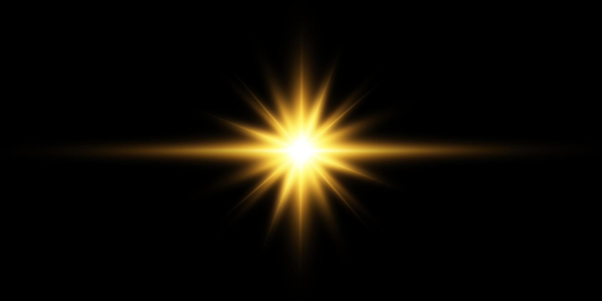 Golden star, on a black background, the effect of glow and rays of light, glowing lights, sun.vector. vector