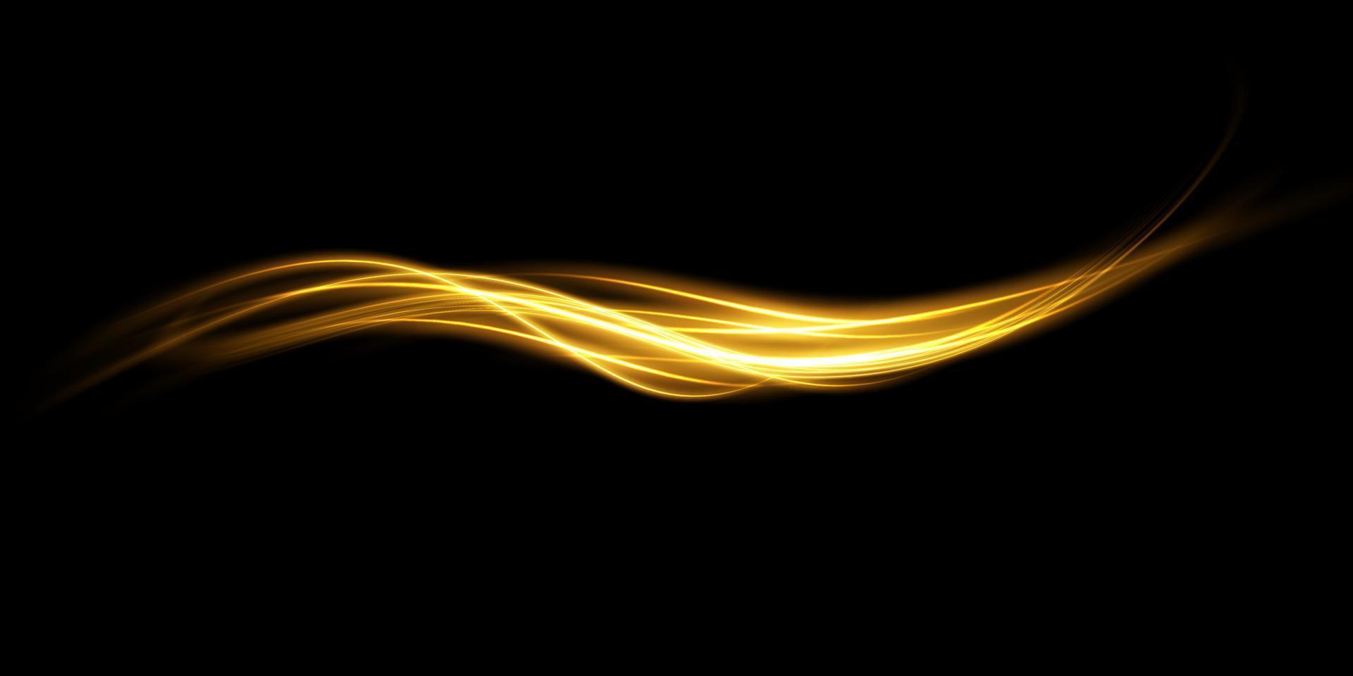 Abstract light lines of motion and speed in golden color. Light everyday glowing effect. semicircular wave, light trail curve swirl vector