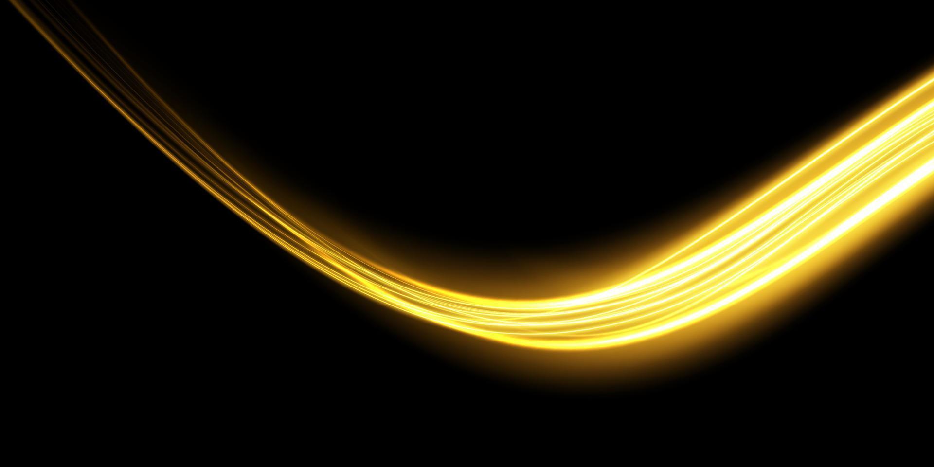 Abstract light lines of motion and speed in golden color. Light everyday glowing effect. semicircular wave, light trail curve swirl vector