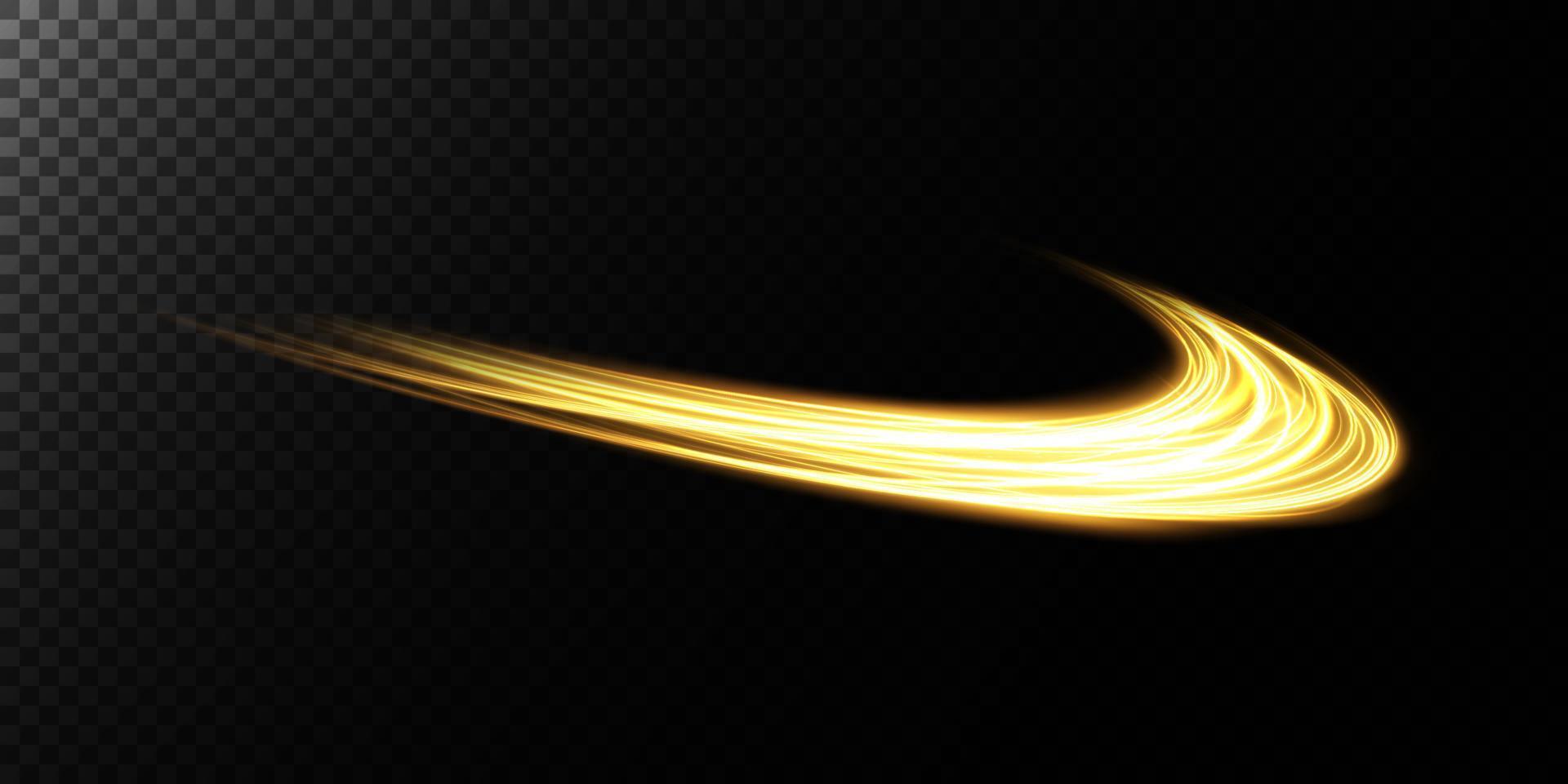 Magic sparks on a dark background. Mystical Golden speed stripes, glitter effect. Shine of cosmic rays. Neon lines of speed and fast wind. Glow effect, powerful energy. vector