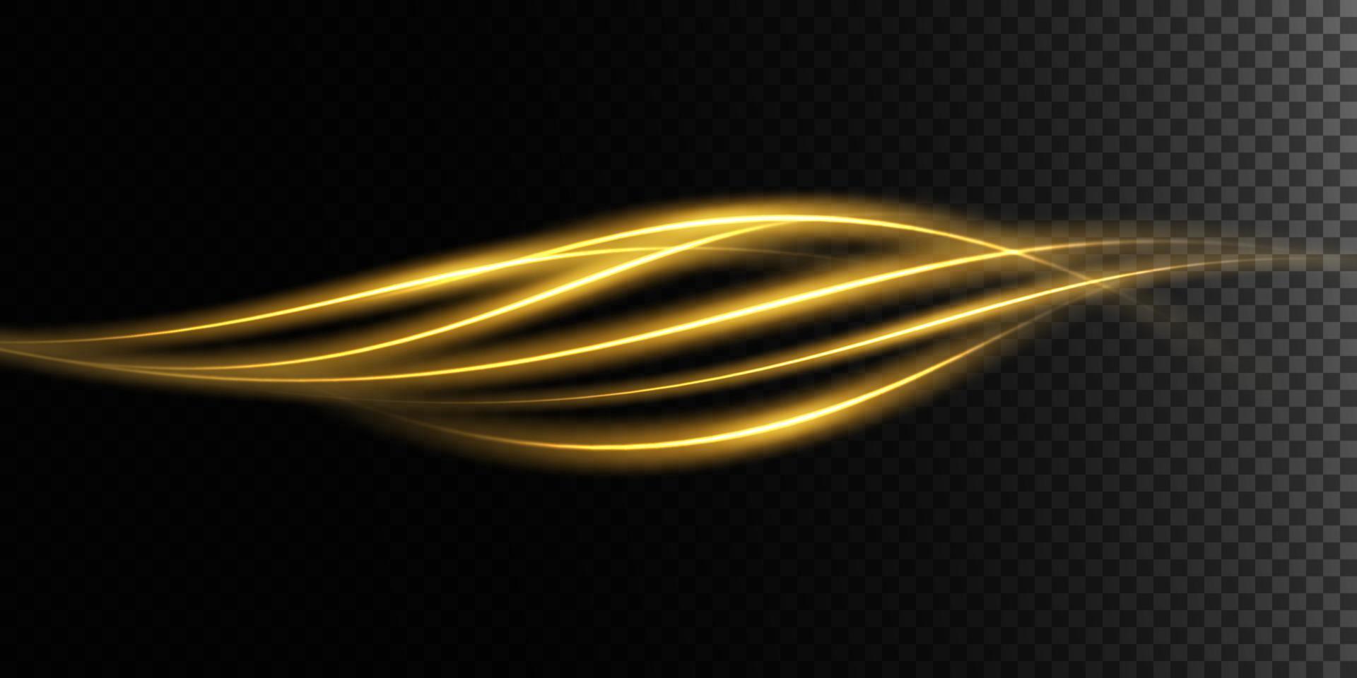 Abstract beautiful light background. Magic golden sparks on a dark background. Mystical speed stripes, glitter effect. Shine of cosmic rays. Neon lines of speed and fast wind. Glow effect. vector