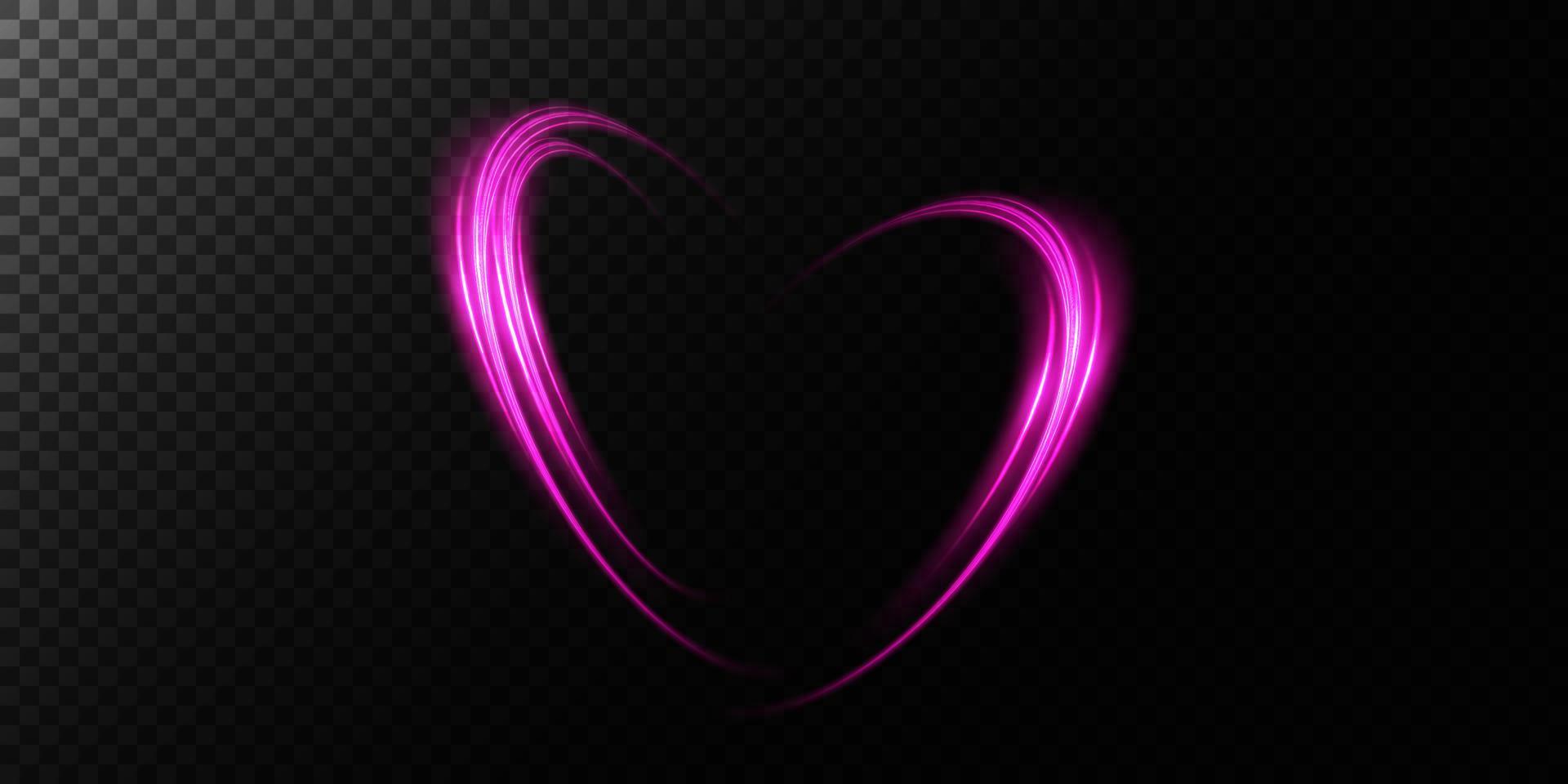 Abstract pink light lines of movement and speed in the shape of heart. Glow light effect. vector