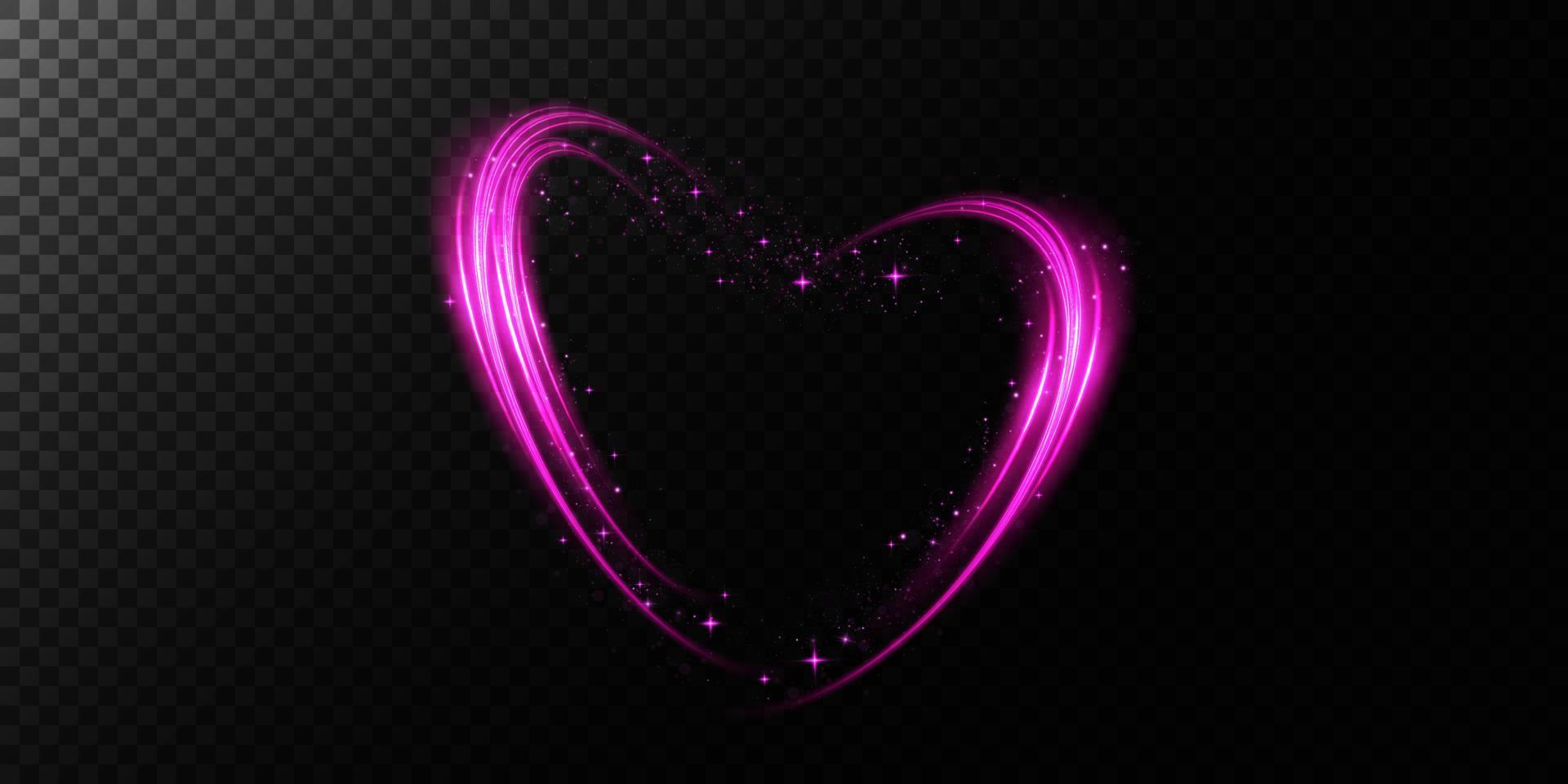 Abstract pink light lines of movement and speed in the shape of heart. Glow light effect. vector