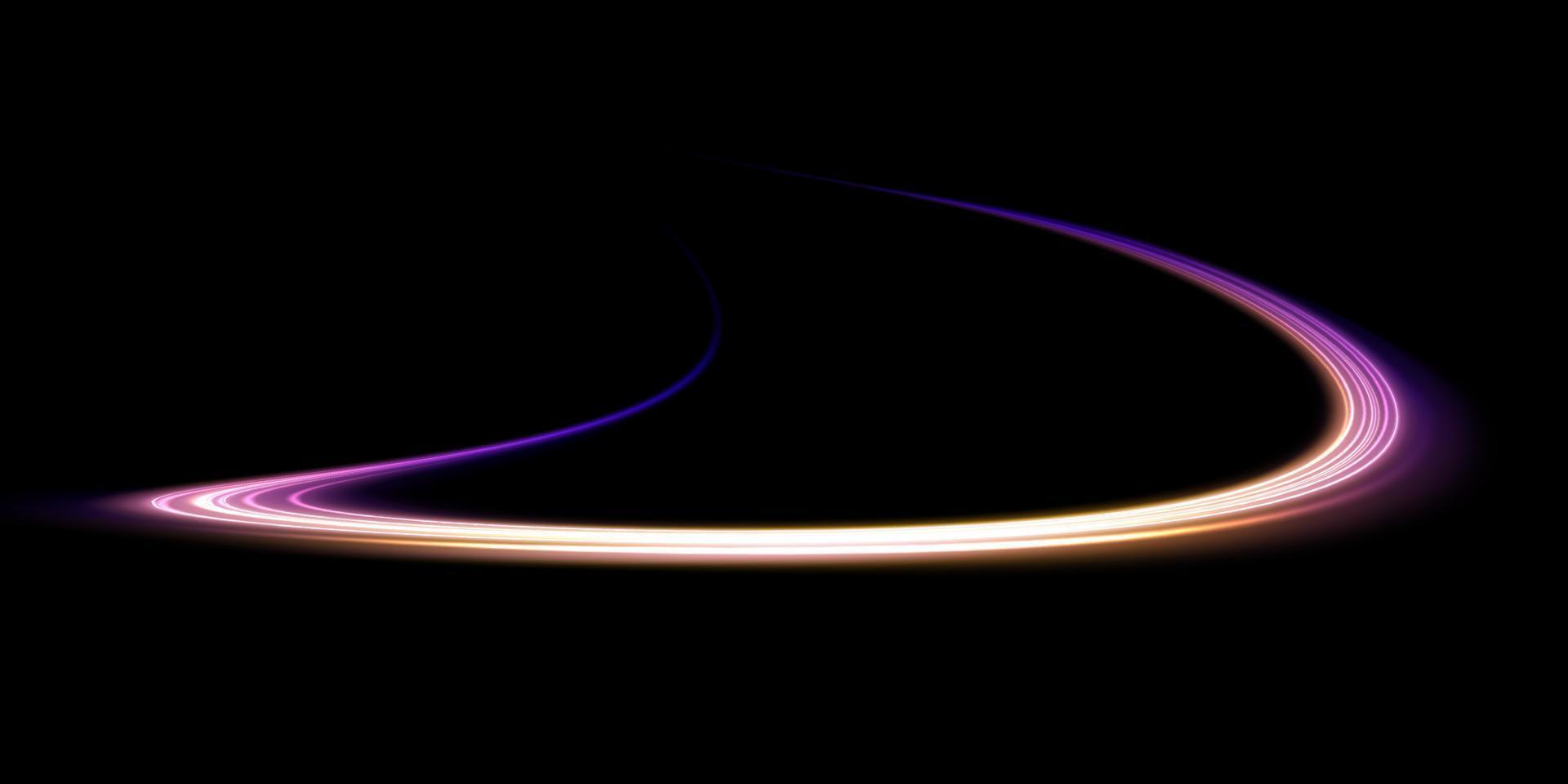 Abstract light lines of movement and speed, blue, gold, purple colors. Light everyday glowing effect. semicircular wave, light trail curve swirl, optical fiber incandescent png. vector