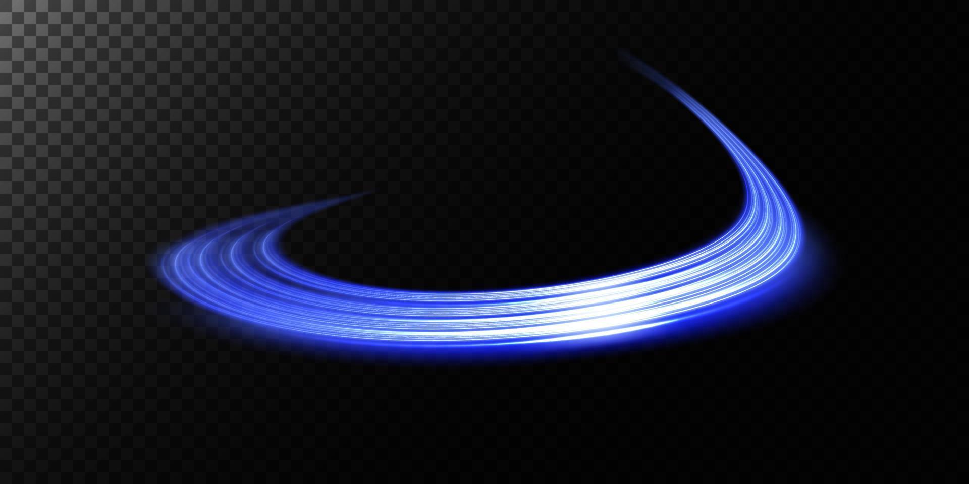 Abstract light lines of movement and speed in blue. Light everyday glowing effect. semicircular wave, light trail curve swirl, car headlights, incandescent optical fiber png. vector