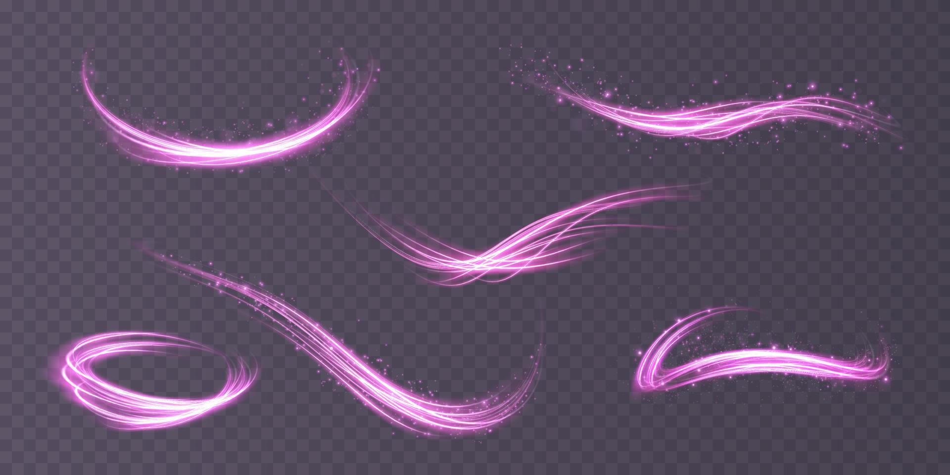 resumen ligero líneas de movimiento y velocidad con púrpura color destellos ligero todos los días brillante efecto. semicircular ola, ligero sendero curva remolino vector